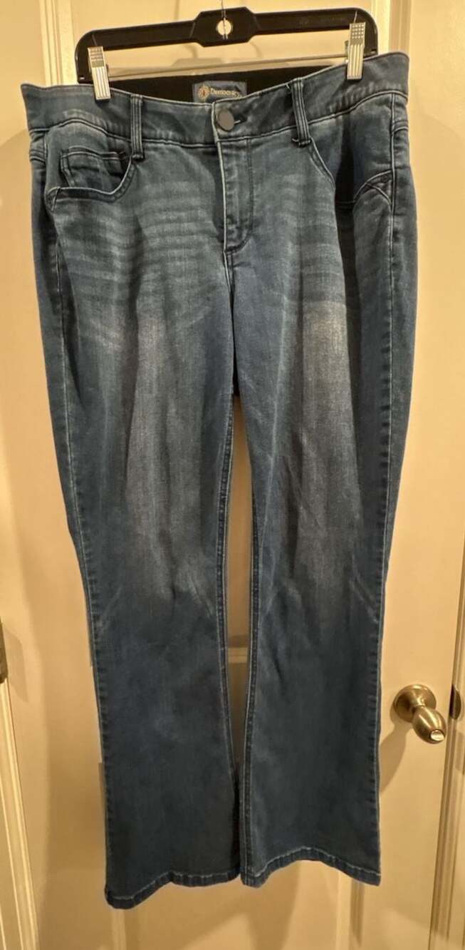 Democracy Ab Solution Jeans Size 16W Blue Distressed Denim Flare Pants